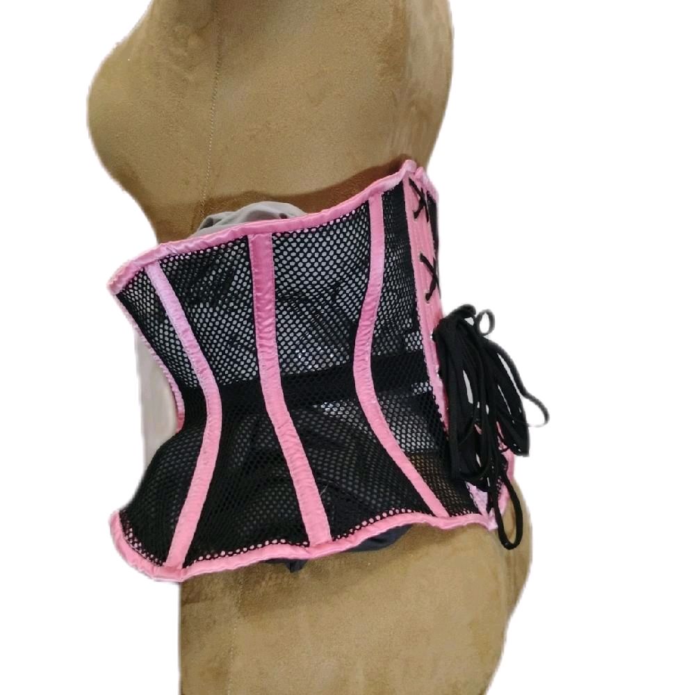 Pink Satin & Black Mesh Floral Roses Keys Corset – 30" Waist Goal | 12" Length |