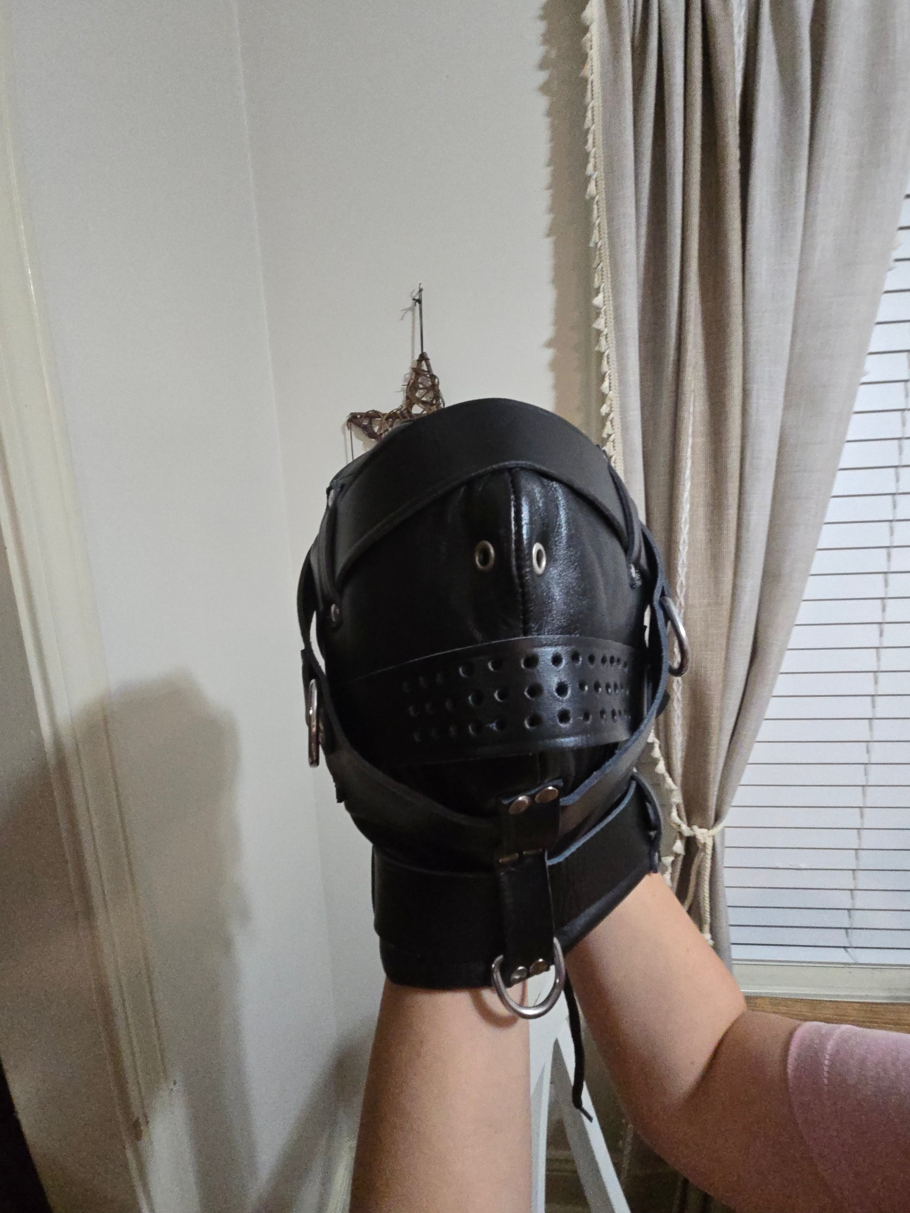 Genuine Leather Sensory Deprivation Hooded Mask – Lockable Padded Comfort Design- Ready to Ship