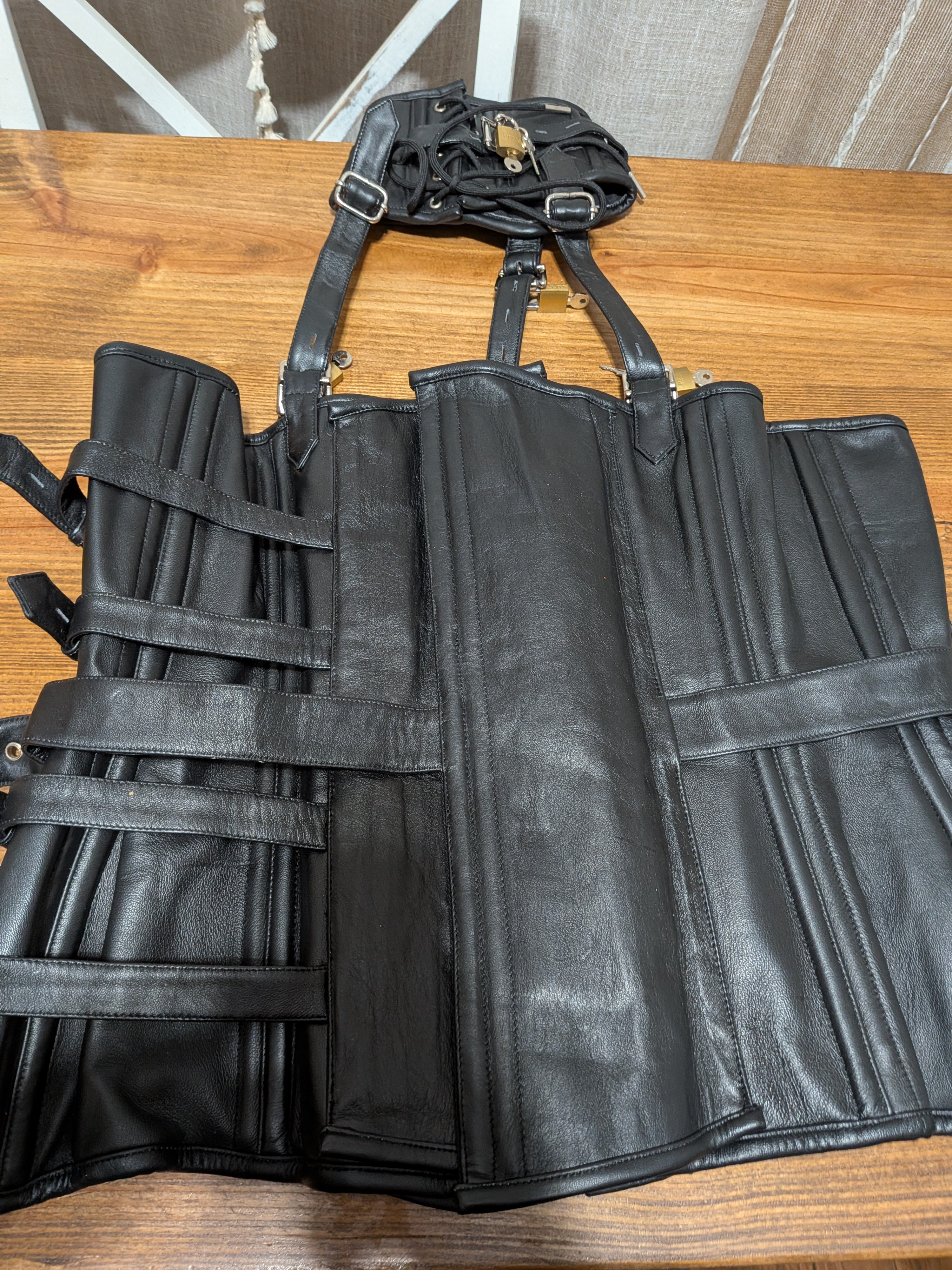 Lockable Leather Waist Training Corset with Concealed Closures &  Locking Neck Posture O Collar