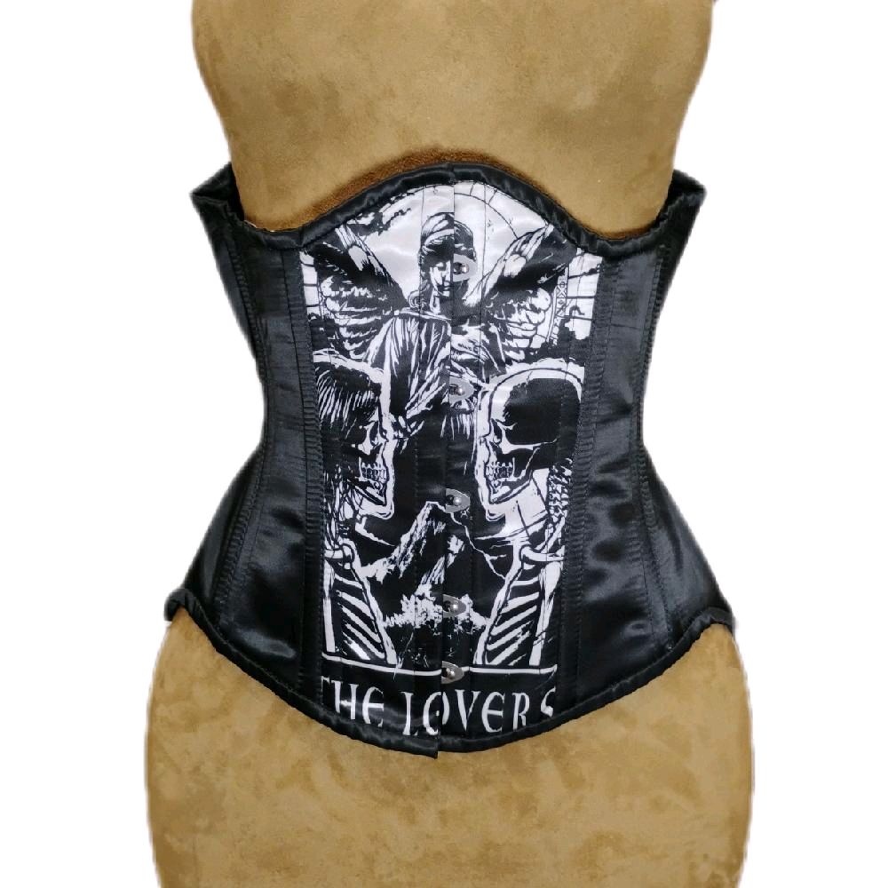 Lover’s Tarot Corset | Black & White | Steel-Boned Waist Training | 30″ Waist Goal | 12.5″ Length