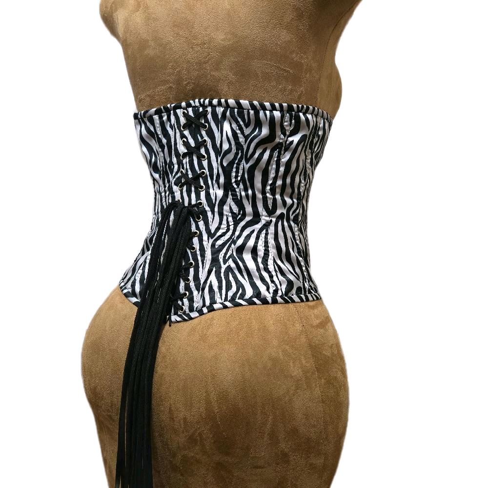 Zebra Print Satin Corset – 28-Inch Waist, 12.5″ Length