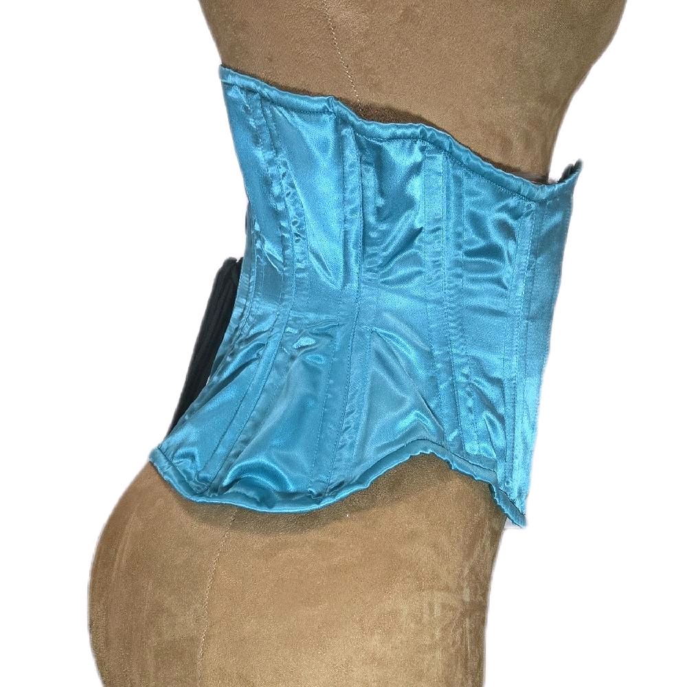Blue Teal Satin 26-Inch Waist Goal 10-Inch Length Corset