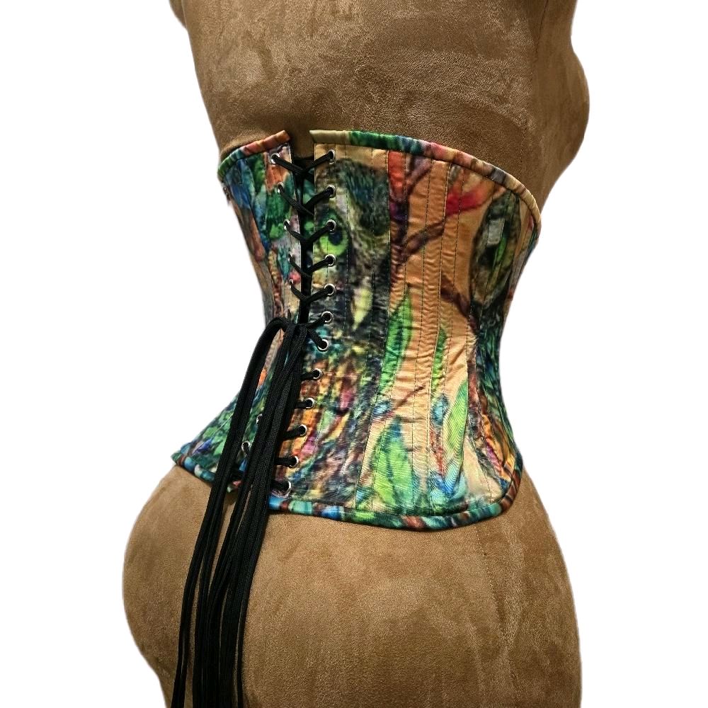 Printed Owl WASPIE Hidden Side  Zipper Corset | 24" Waist Goal | 10" Length Shapewear