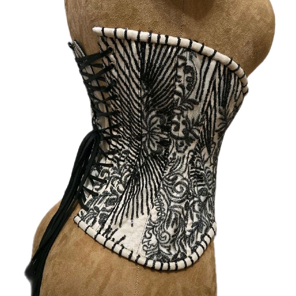 Luxury Sparkle Corset – Black & Cream Beading, 20”