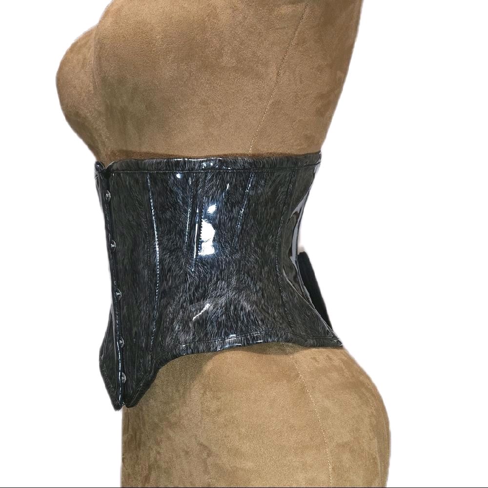 Gray/ Black PVC Corset – 26-Inch Waist Goal, 10-Inch Length WASPIE