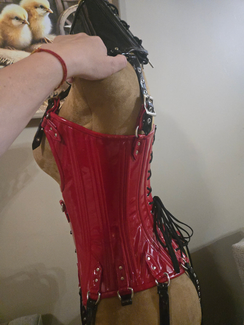 Split color+ PVC Corset with straps+ Posture Collar+ Garter Leg Garter Straps Set