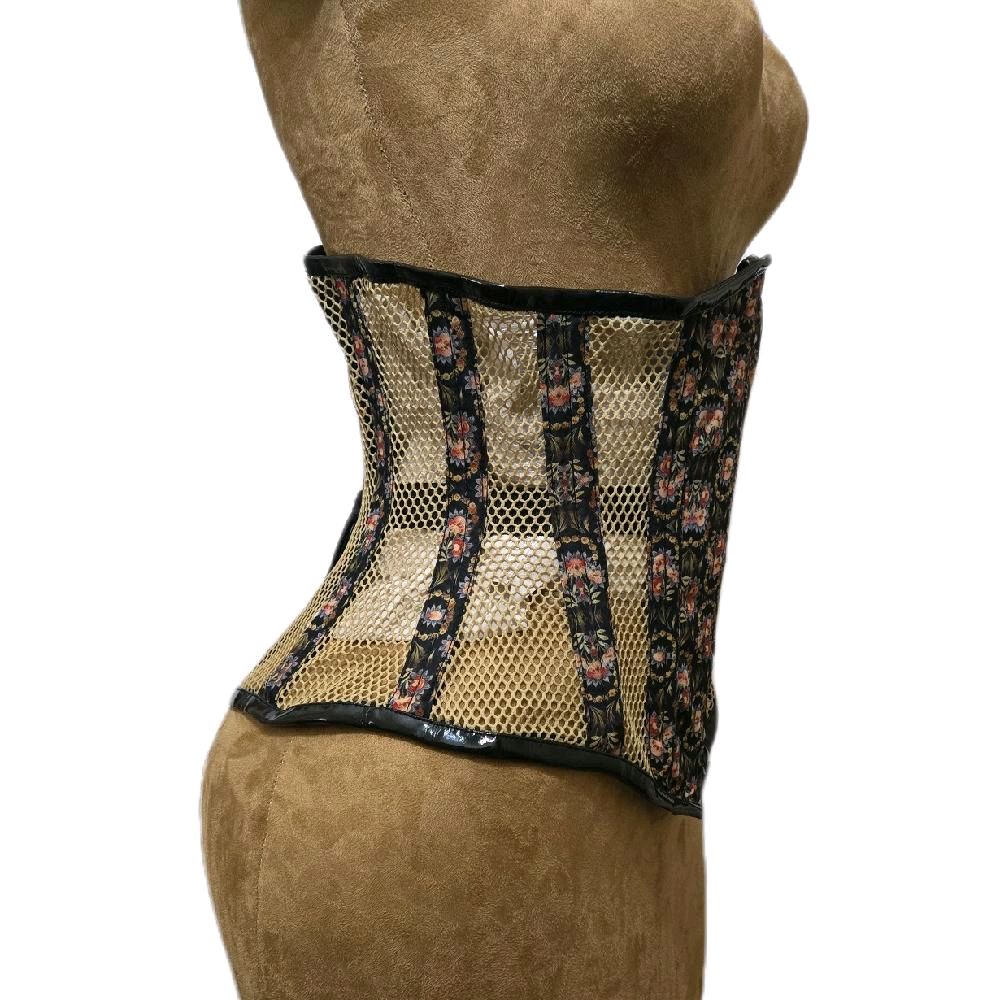 Floral & Khaki Mesh Corset – 26" Waist Goal, 12.5" Length|