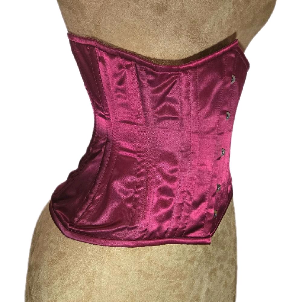Maroon Wine-Color Satin Waist Training Corset – 26" Waist Goal, 11" Length