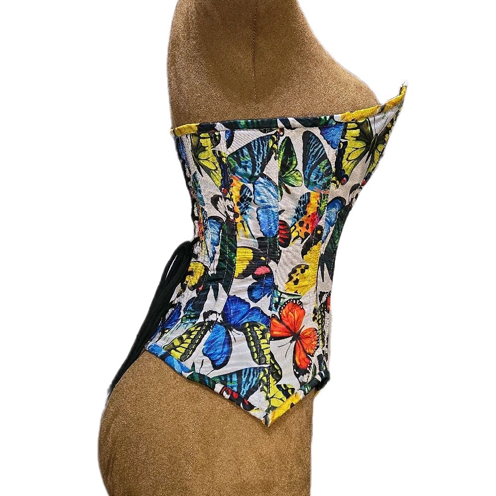 24” waist goal | 14.5” length | Overbust White + Multi Color Butterfly| Butterflies