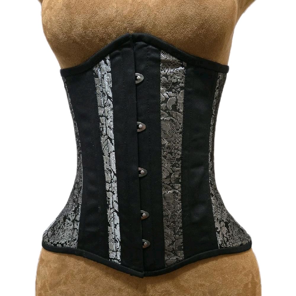Silver & Black Brocade Corset – 26-Inch Waist Goal | 13-Inch Length