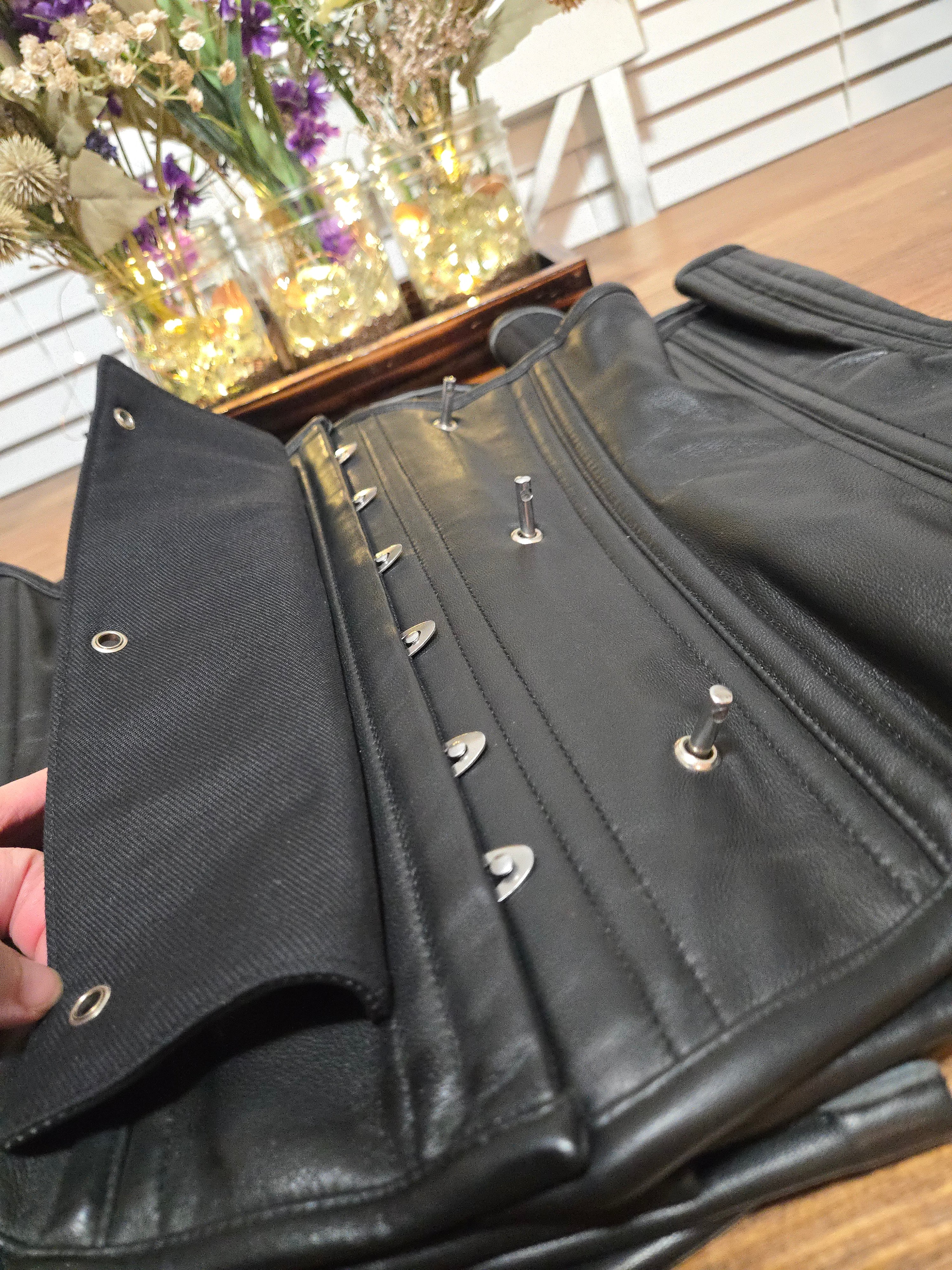 Genuine Leather Lockable Waist Training Corset – Front & Back Lock Closure