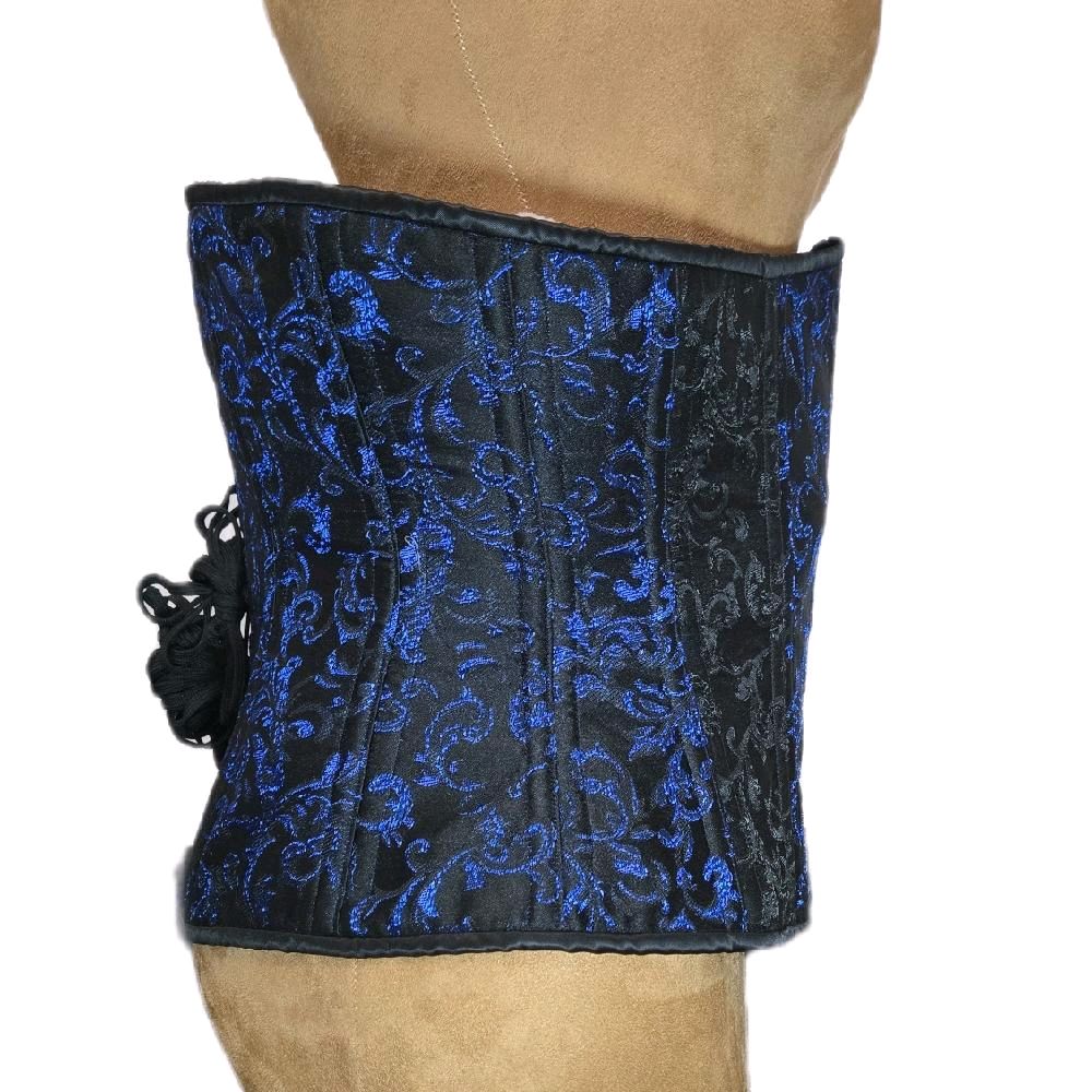 Dark Blue & Black Brocade Waist Training Corset – 38" Waist Goal, 14" Length, Zipper