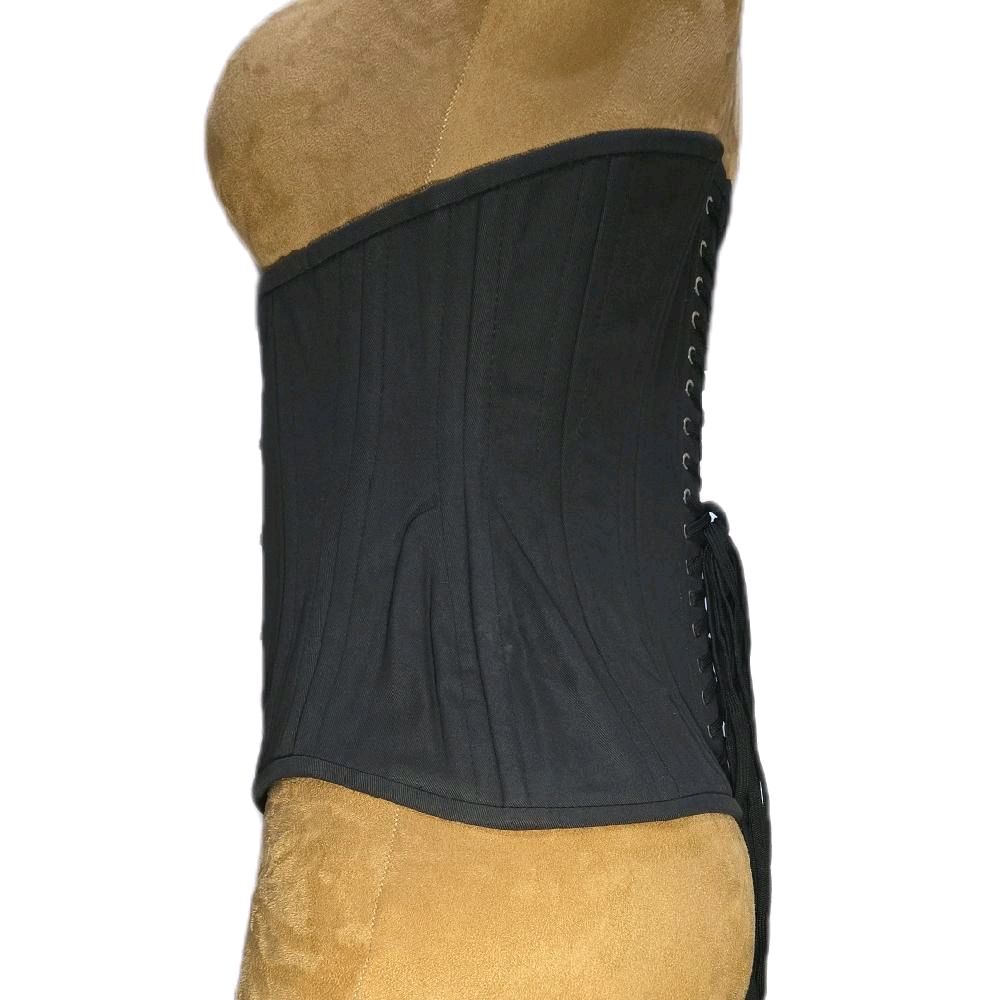28 Waist Goal | 12.5" Length | Black Cotton Waist Training Corset