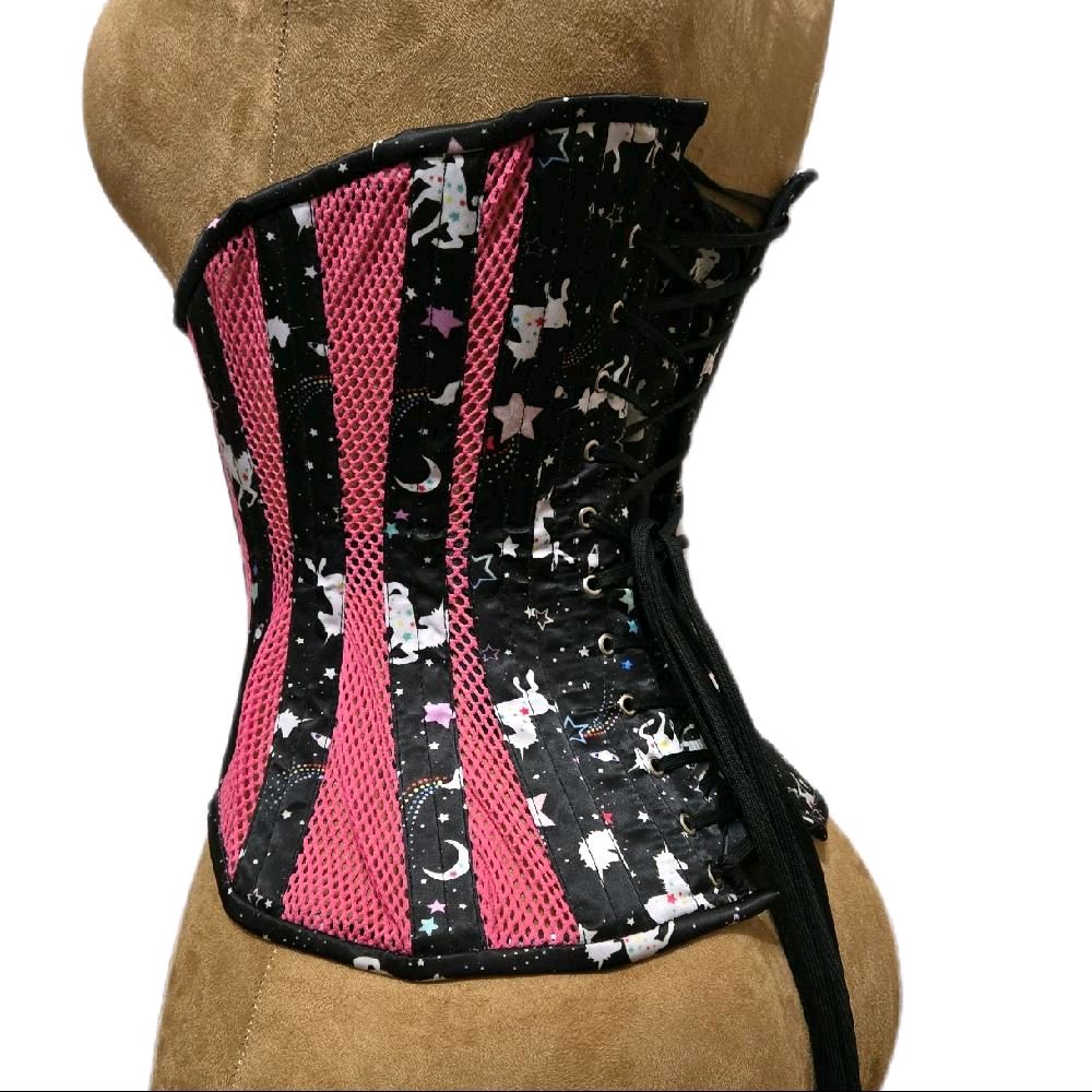 Unicorn Print Corset with Pink Mesh | 11" Length | 22" Waist Goal Shapewear