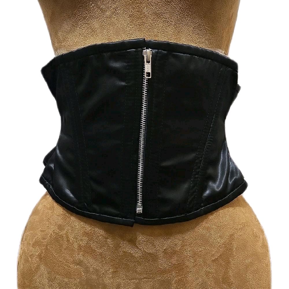 Black Satin Zipper Corset – 28" Waist Goal | 9in length Sleek & Edgy Waspie Belt