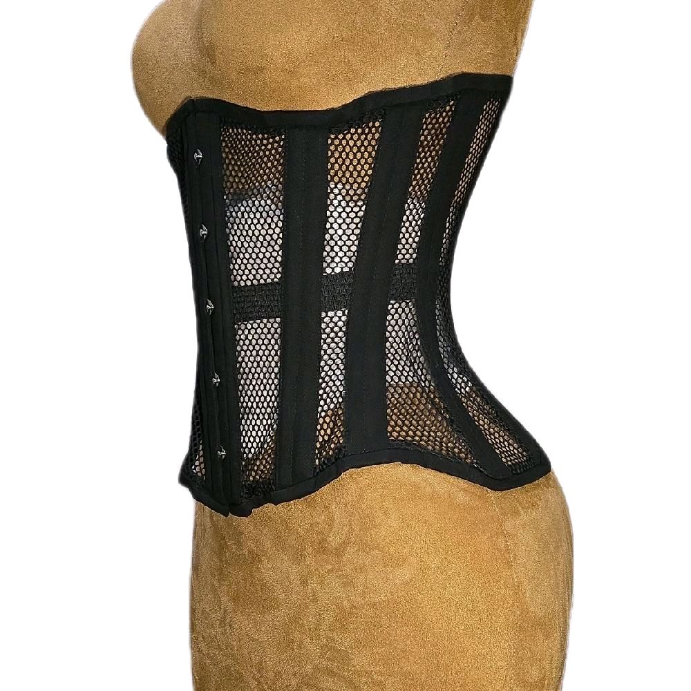 26 Inch Waist Goal Black Cotton & Mesh Corset – 12-Inch Length| Signature Shape CC-700