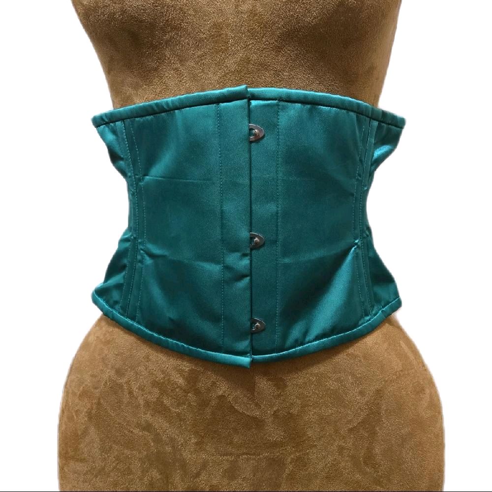 Teal Satin Corset – 28" Waist Goal | 9" Length Waspie Belt