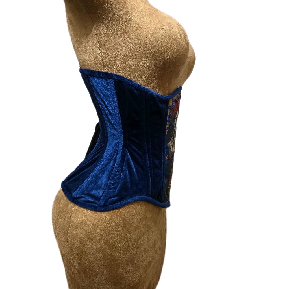 Blue Velvet Santa Muerte Corset | 24" Waist Goal | 12" length