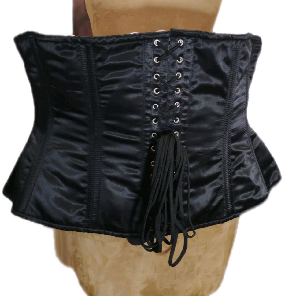 Black Satin Waist Training Corset — 48″ Waist Goal | 14.5″ Front Length | Fits 58–62″ Natural Waist