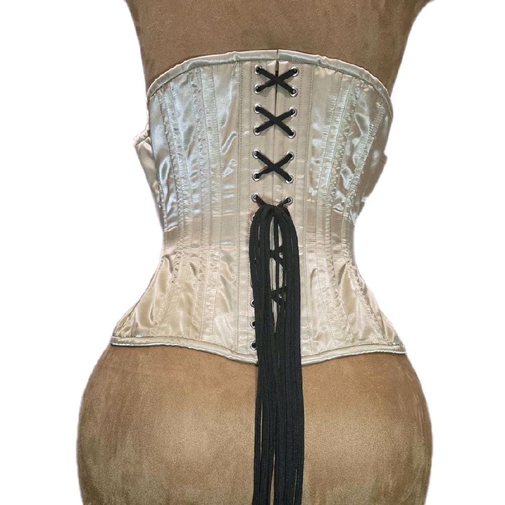 Beige Khaki Satin & Black Satin Waist Training Corset – 26-Inch Waist Goal, 12-Inch Length