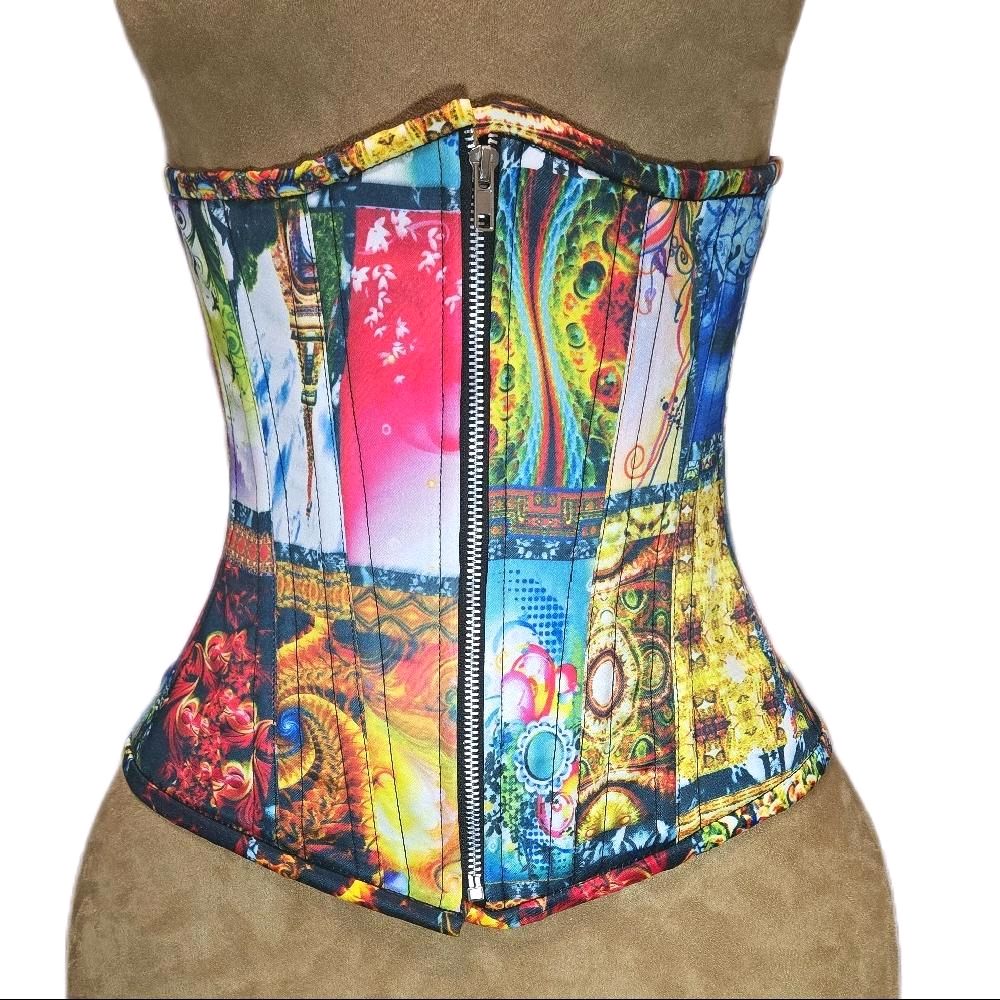 Multi-Print Zip Corset – 26-Inch Waist Goal, 12½-Inch Length- Steel Boned Waist Training Trainer