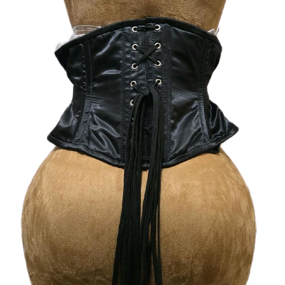 Black Satin Zipper Corset – 28" Waist Goal | 9in length Sleek & Edgy Waspie Belt