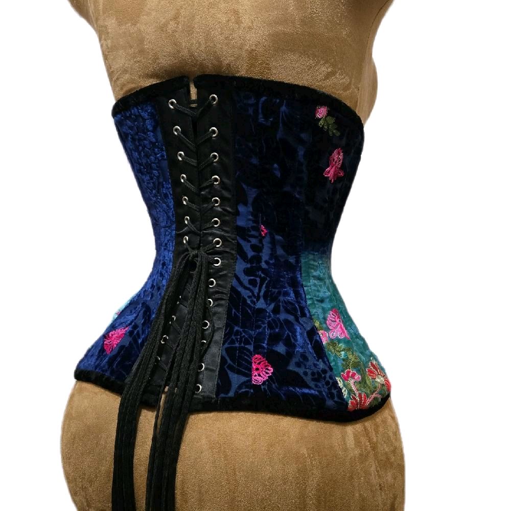 Velvet Ombre Floral Embroidered Corset | 24" Waist Goal | 12" Length