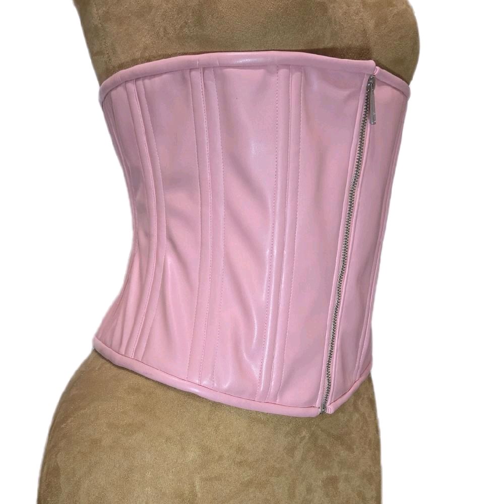 Light Pink Leather Zip Corset 28-Inch Waist Goal 12½-Inch Length