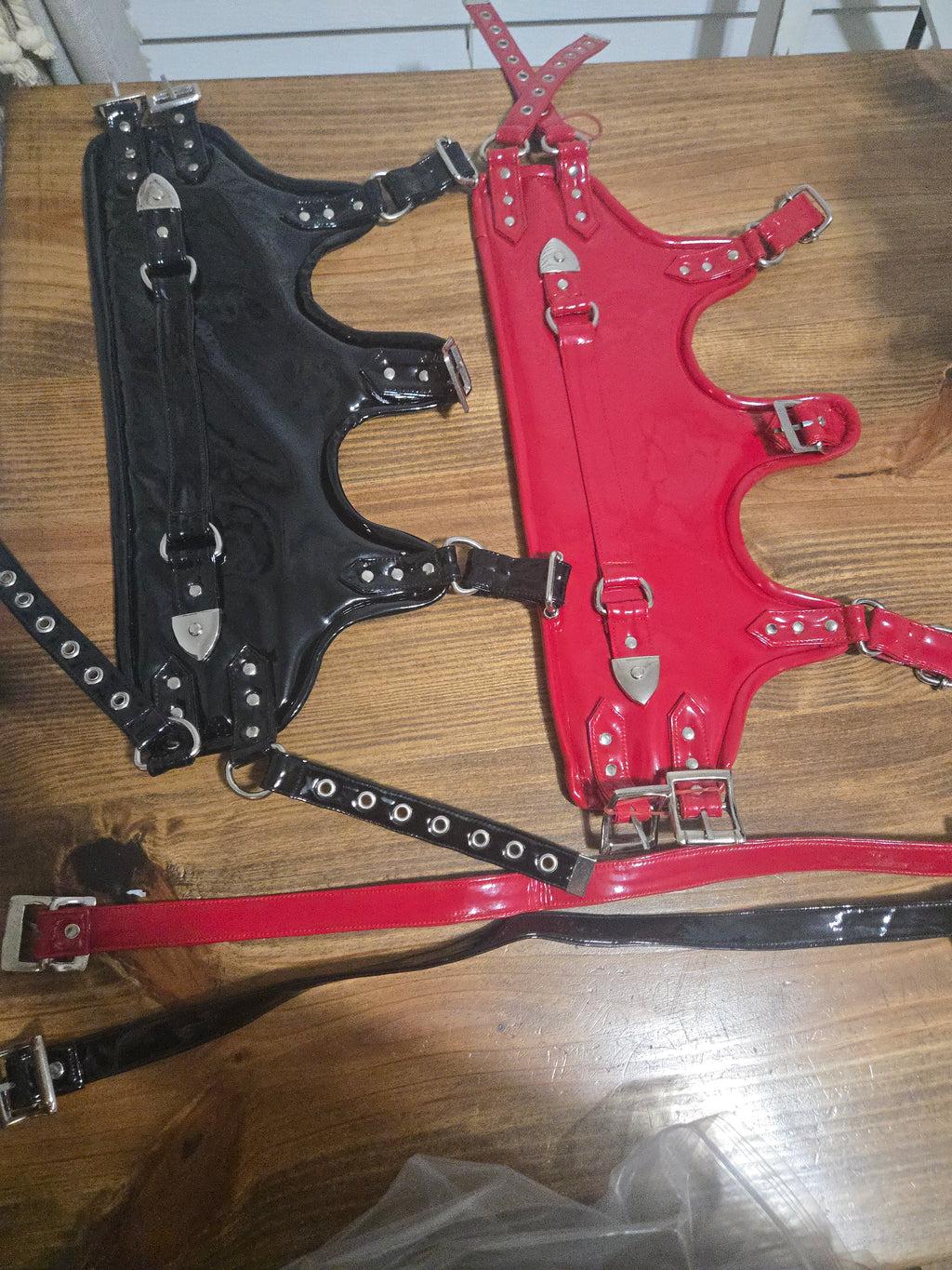 Split color+ PVC Corset with straps+ Posture Collar+ Garter Leg Garter Straps Set