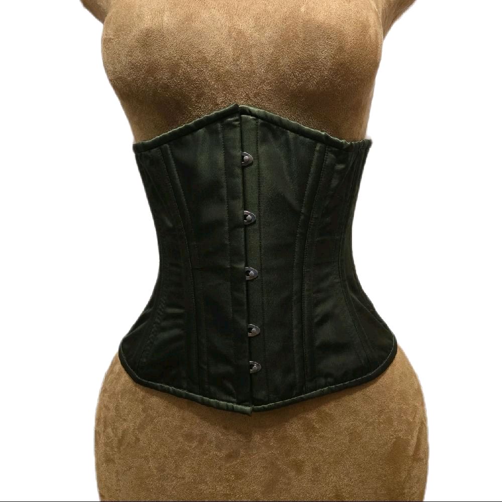Olive green Satin Waist Training Corset – 26″ Waist Goal, 12″ Length