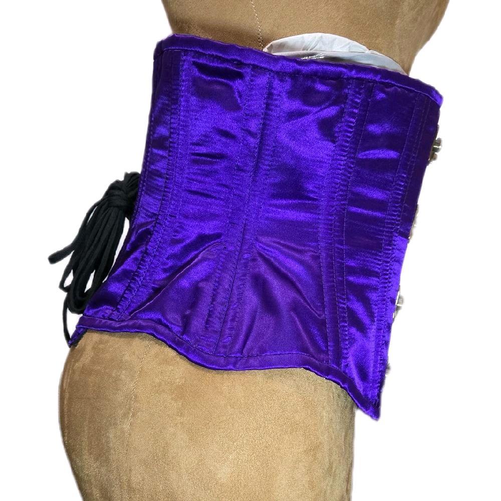 Purple Satin Waist Training Corset with Antique Swing Clasp – 32" Waist Goal, 12" Length