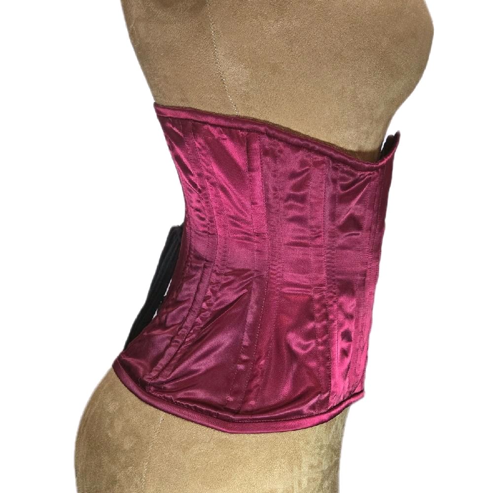 Maroon Wine-Color Satin Waist Training Corset – 26" Waist Goal, 11" Length