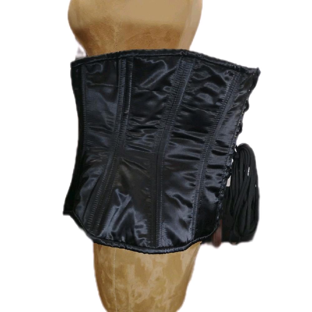Black Satin Waist Training Corset — 48″ Waist Goal | 14.5″ Front Length | Fits 58–62″ Natural Waist
