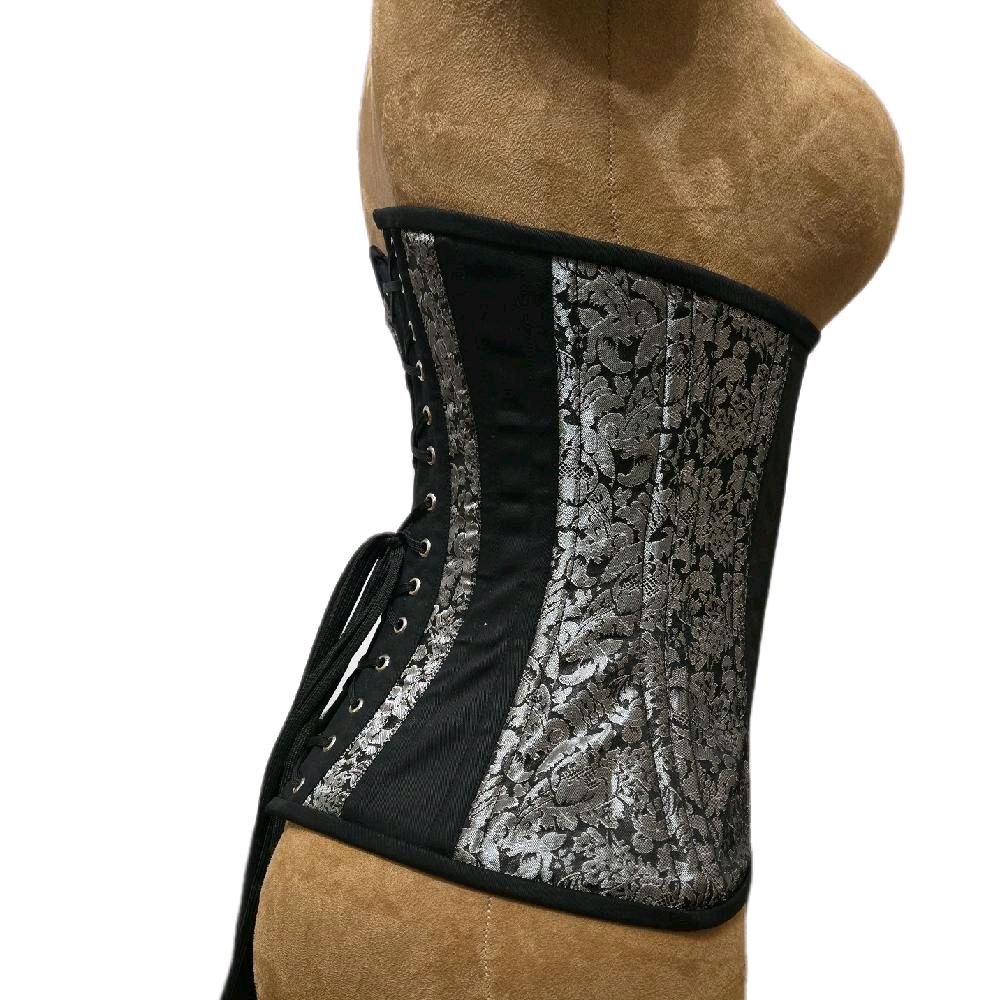 Silver & Black Brocade Corset – 26-Inch Waist Goal | 13-Inch Length