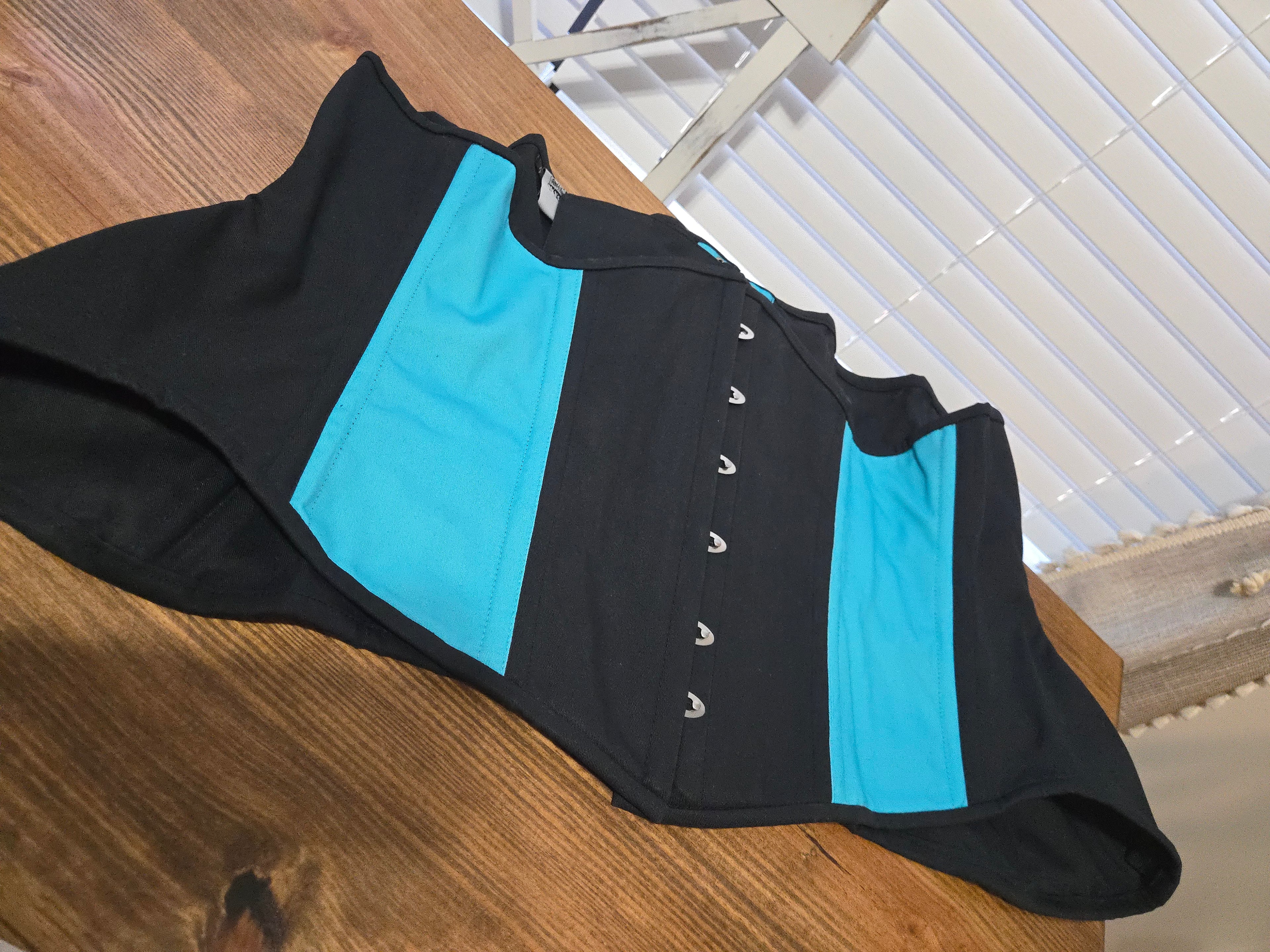 Black and teal cotton| Corset| 46 Waist| 14.5 length