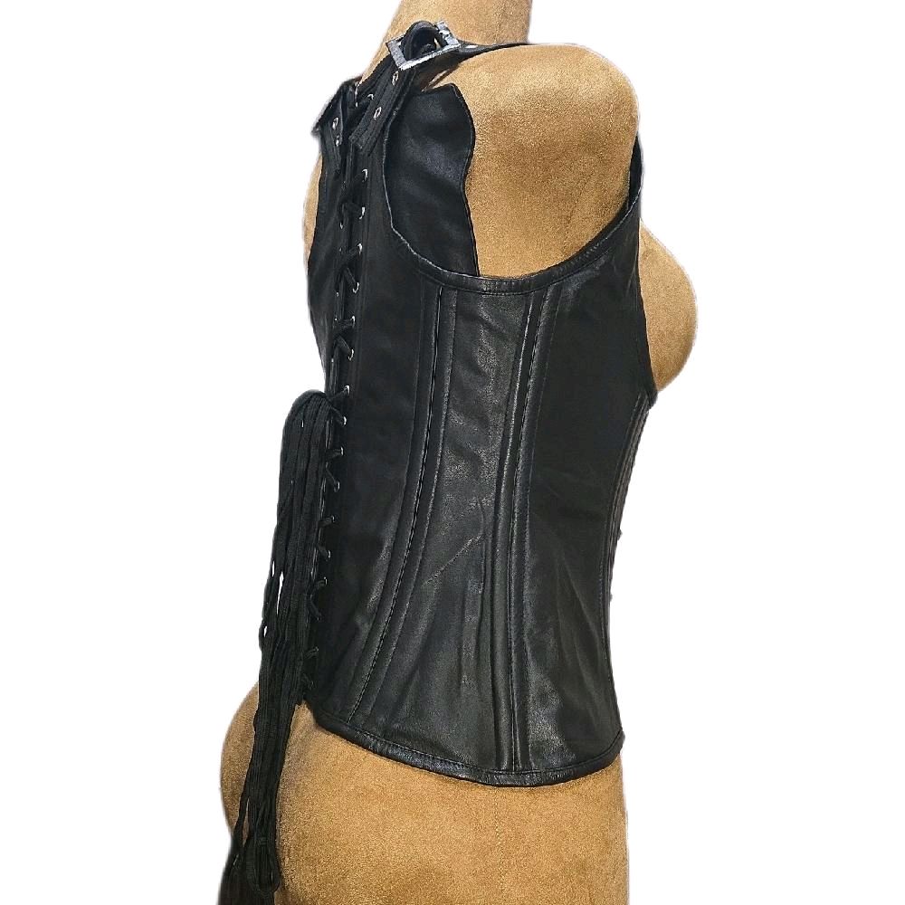 32-Inch Waist Goal | 12.5" Length | Black Leather Underbust Vest Corset | Adjustable Straps & Buckles