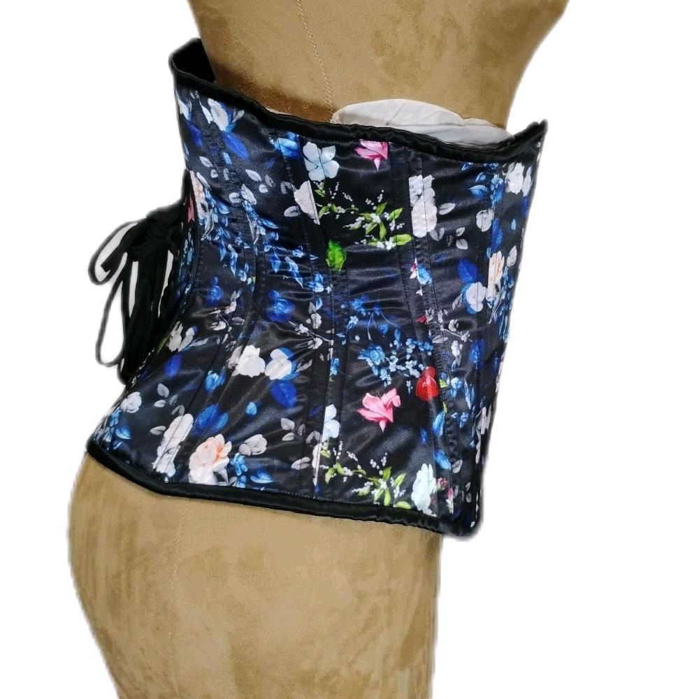 Black Floral Steel-Boned Waist Training Corset – 30” Waist Goal | 12” Length