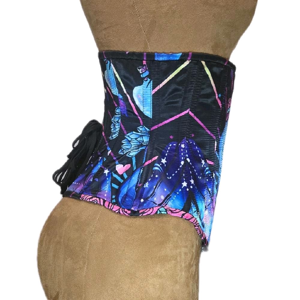Mystical Galaxy Crystal Print Corset – 26-Inch Waist Goal, 12-Inch Length, Middle Zipper