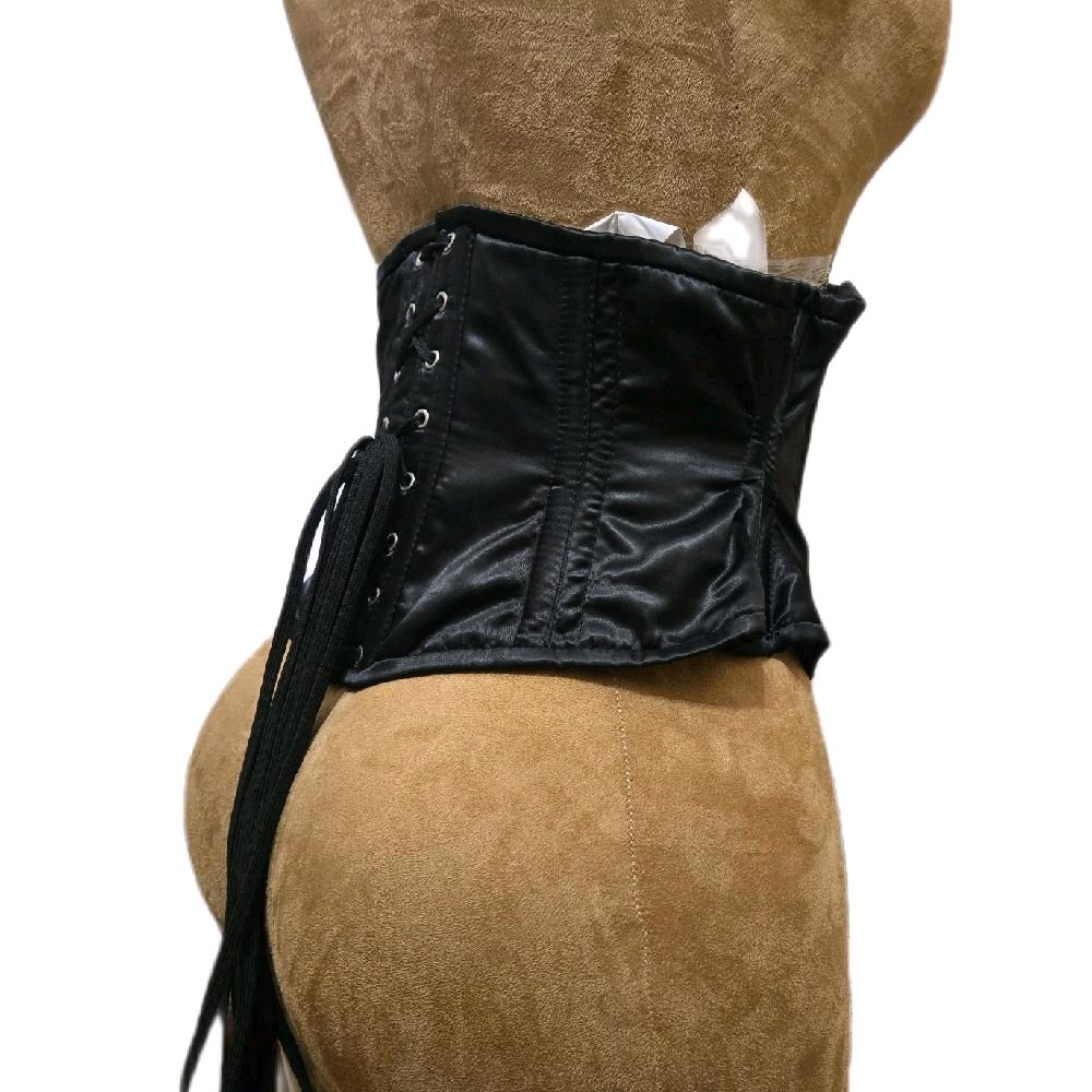 Black Satin Zipper Corset – 28" Waist Goal | 9in length Sleek & Edgy Waspie Belt