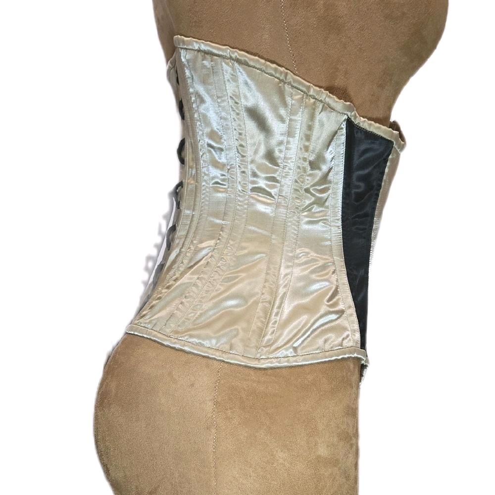 Beige Khaki Satin & Black Satin Waist Training Corset – 26-Inch Waist Goal, 12-Inch Length