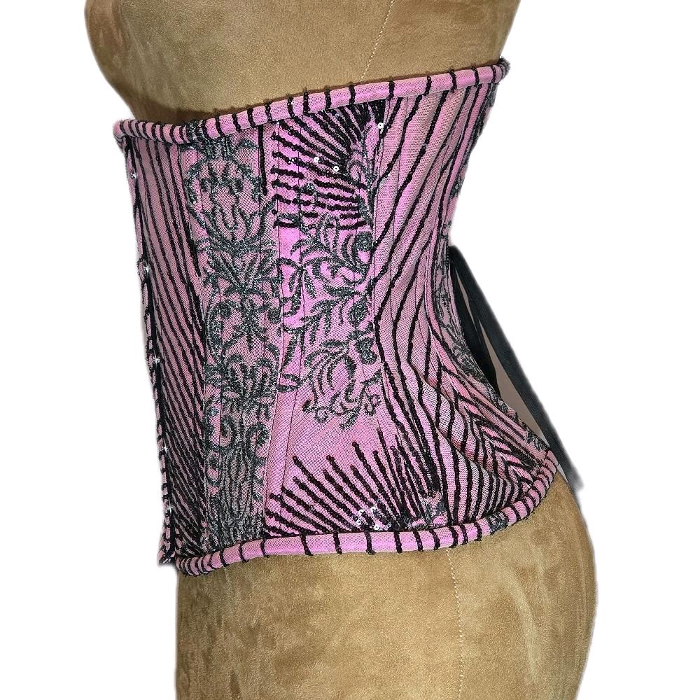 Pink with Black Sparkling Beading Corset | 26" Waist Goal | 12" Length | Formal Wear