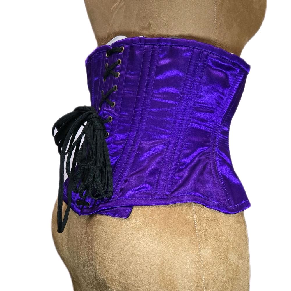 Purple Satin Waist Training Corset with Antique Swing Clasp – 32" Waist Goal, 12" Length