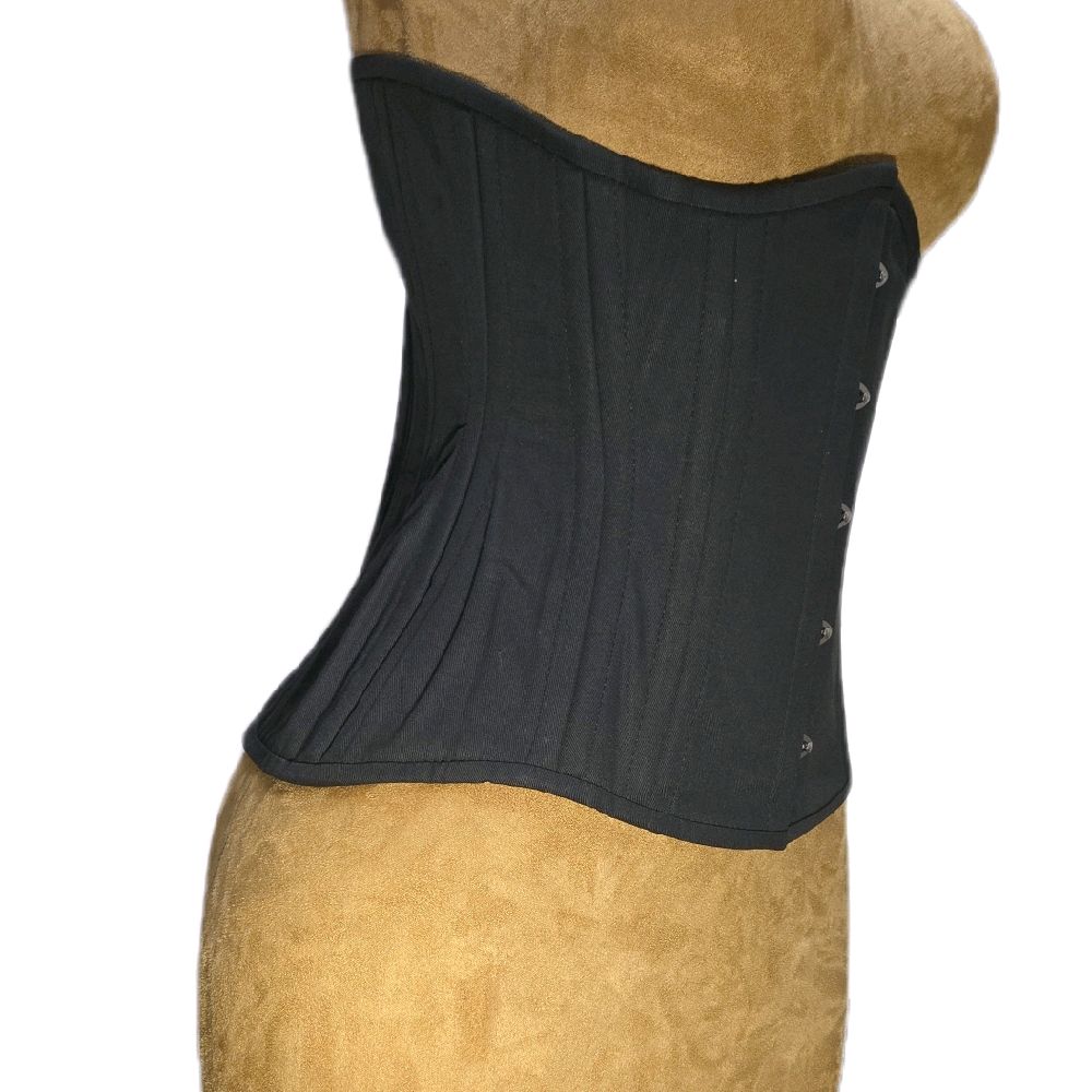 28 Waist Goal | 12.5" Length | Black Cotton Waist Training Corset
