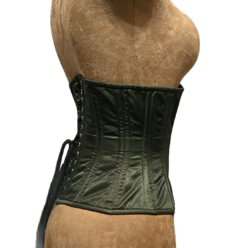 Olive green Satin Waist Training Corset – 26″ Waist Goal, 12″ Length