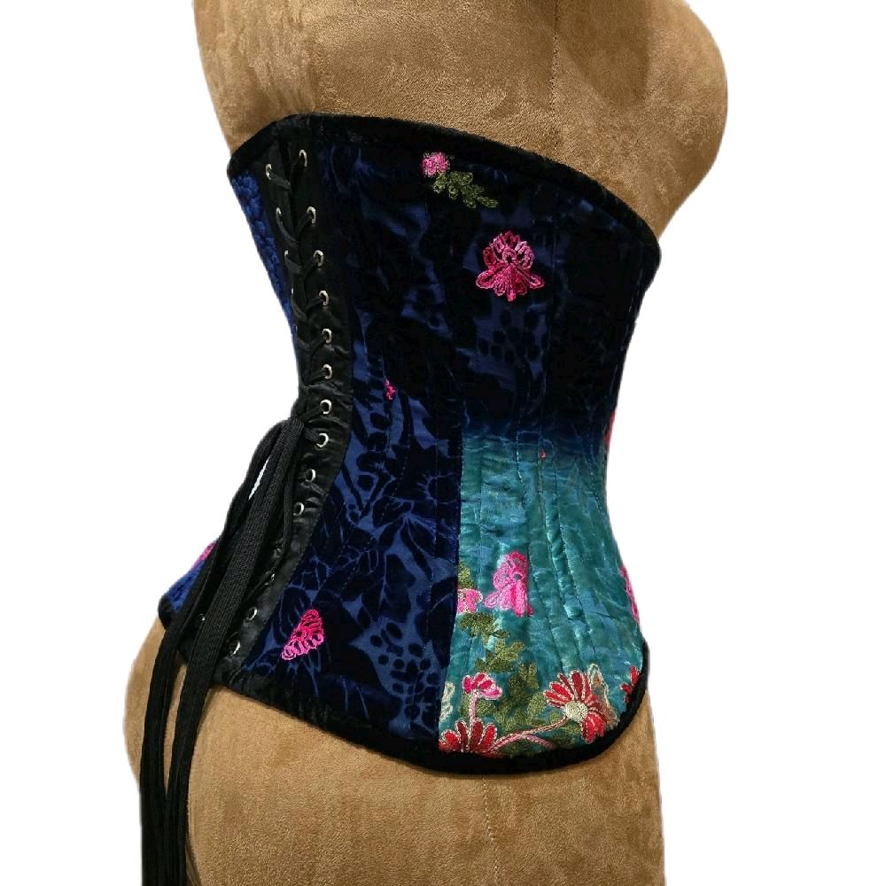 Velvet Ombre Floral Embroidered Corset | 24" Waist Goal | 12" Length