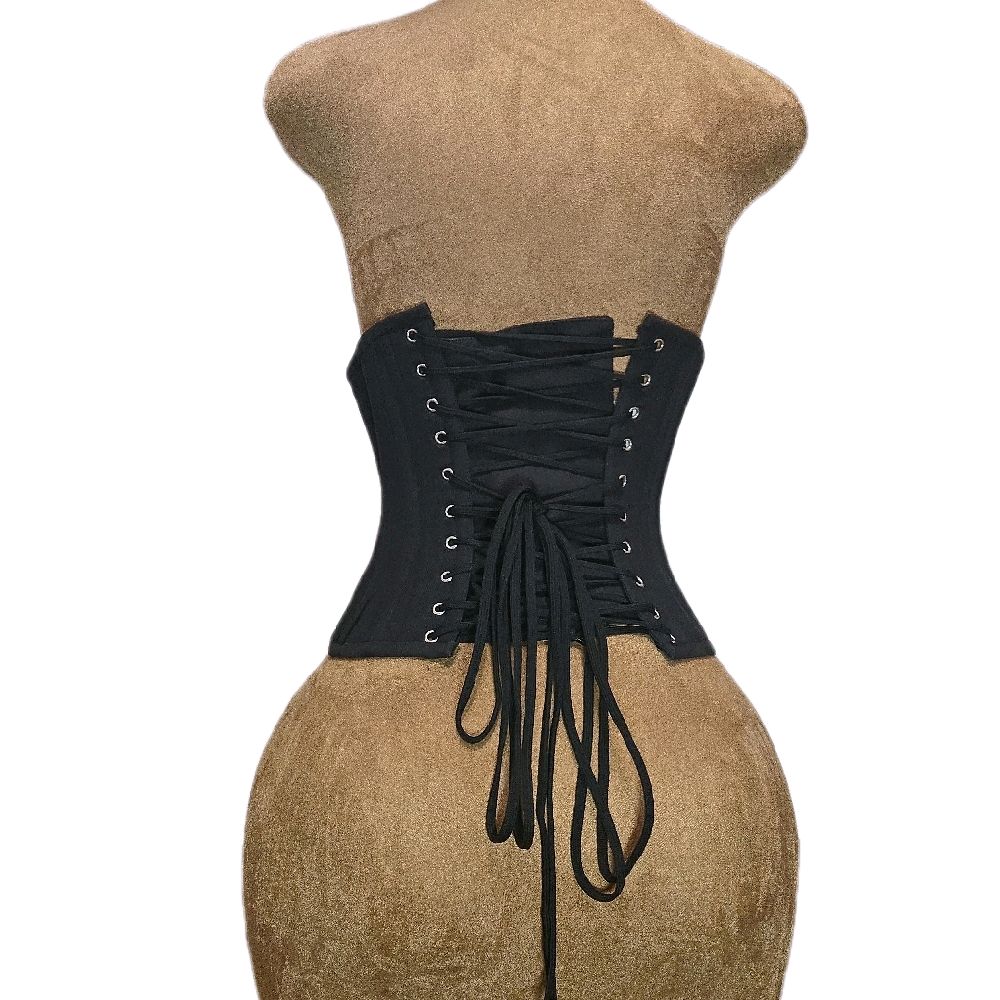 Black Cotton Waspie Corset – 22" Waist Goal, 9" Length