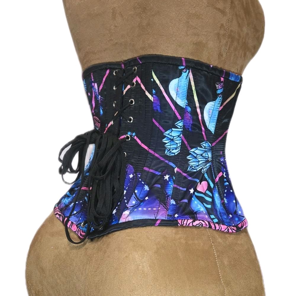 Mystical Galaxy Crystal Print Corset – 26-Inch Waist Goal, 12-Inch Length, Middle Zipper