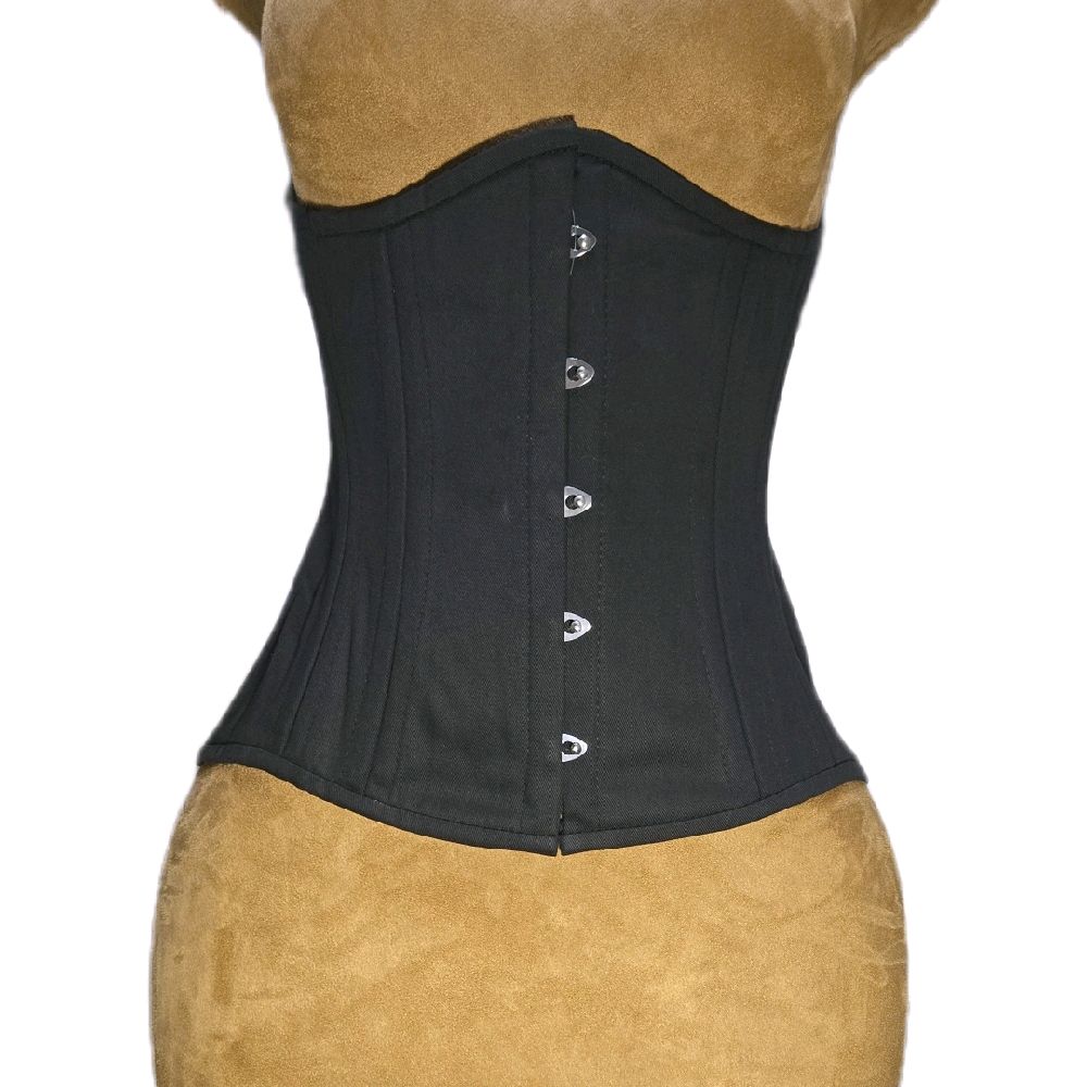 28 Waist Goal | 12.5" Length | Black Cotton Waist Training Corset