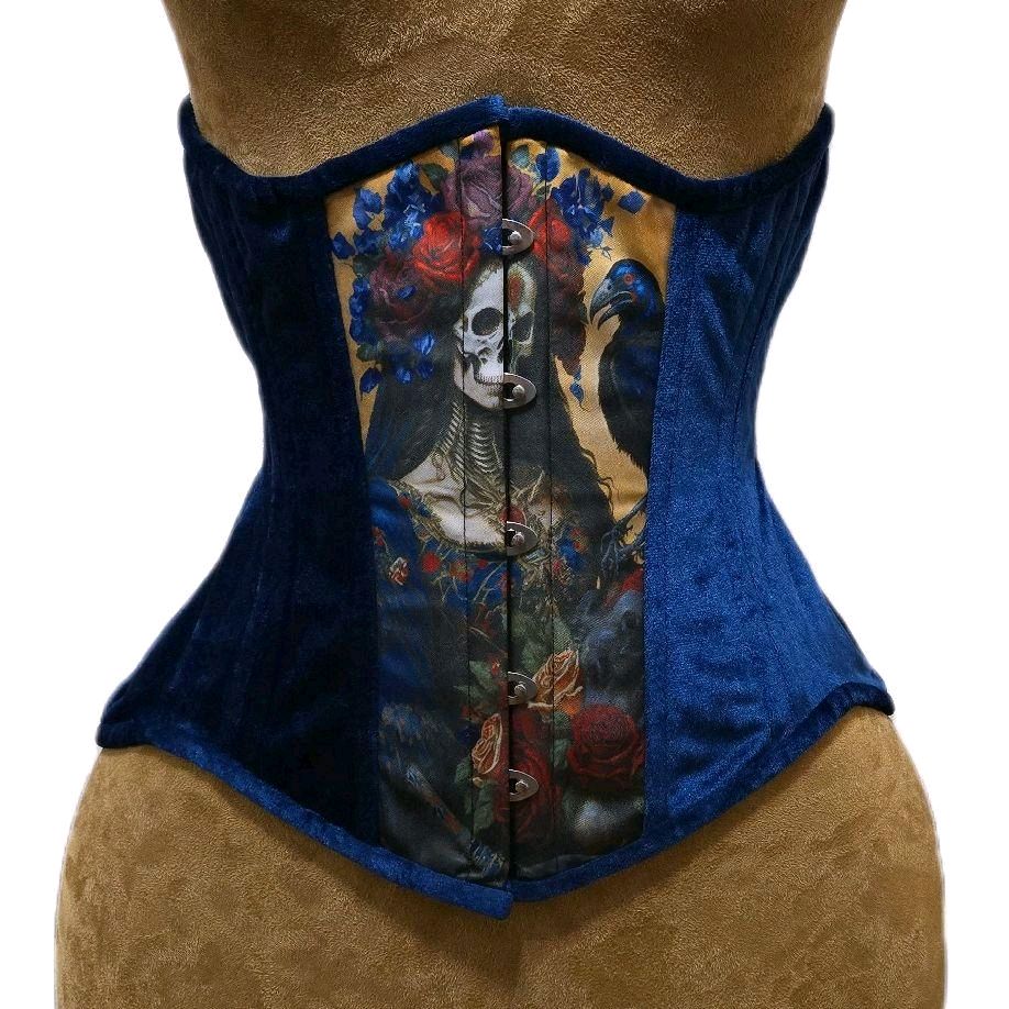 Blue Velvet Santa Muerte Corset | 24" Waist Goal | 12" length