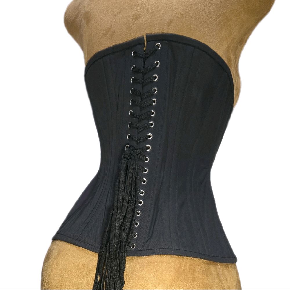 28 Waist Goal | 12.5" Length | Black Cotton Waist Training Corset